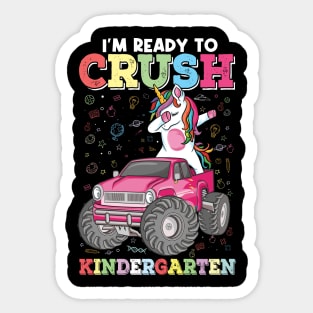 1st day of Kindergarten kids Dabbing unicorn Monster Truck Sticker